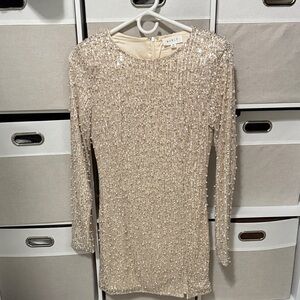 Whistles Sequin Long Sleeve Dress in Cream